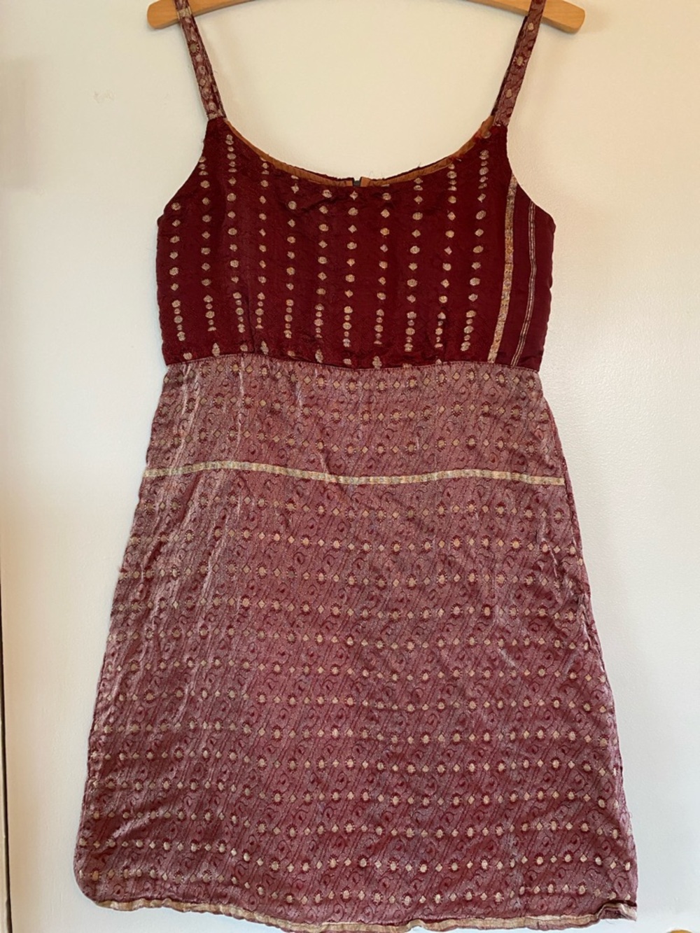 Women's Spaghetti Strap Burgundy Velvet Dress with Gold Accents *As Is*